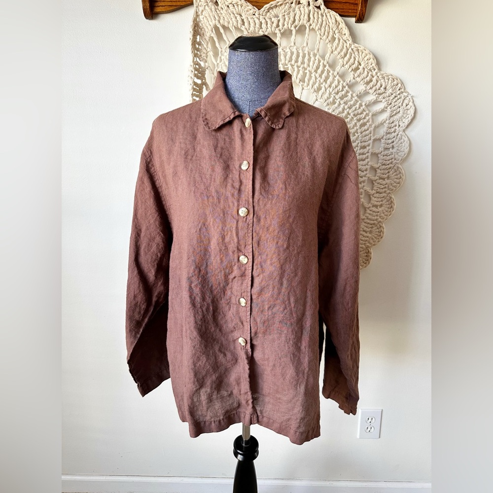 Arleen Bowman Chin Chin Vintage Lagenlook Oversized Button Up Large